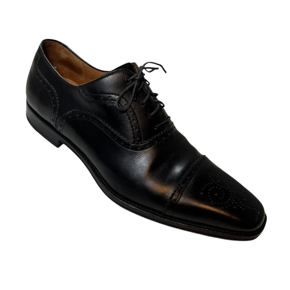 Magnanni Black Brogue Cap Toe Oxford Dress Shoes Medallion Men's 10.5 M